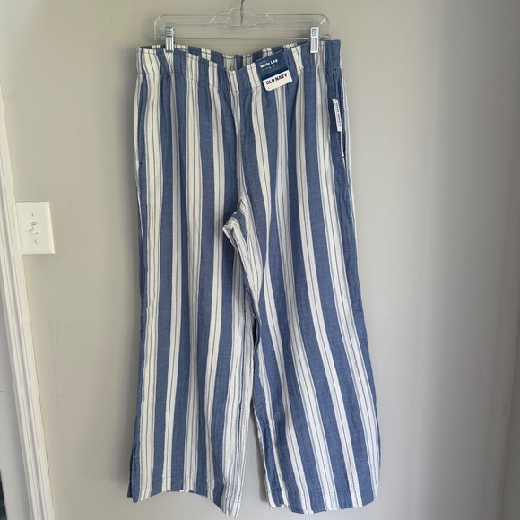 Old Navy Pants - NEW Old Navy 100% Cotten Wide Leg Pants Blue White Stripe Pull-On SZ Large NWT